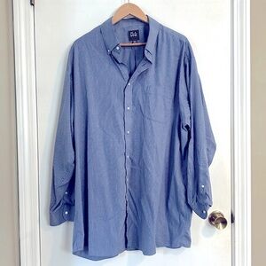 Men’s Jos A Bank Traveler dress shirt, blue/white checked. Size 18 1/2-35